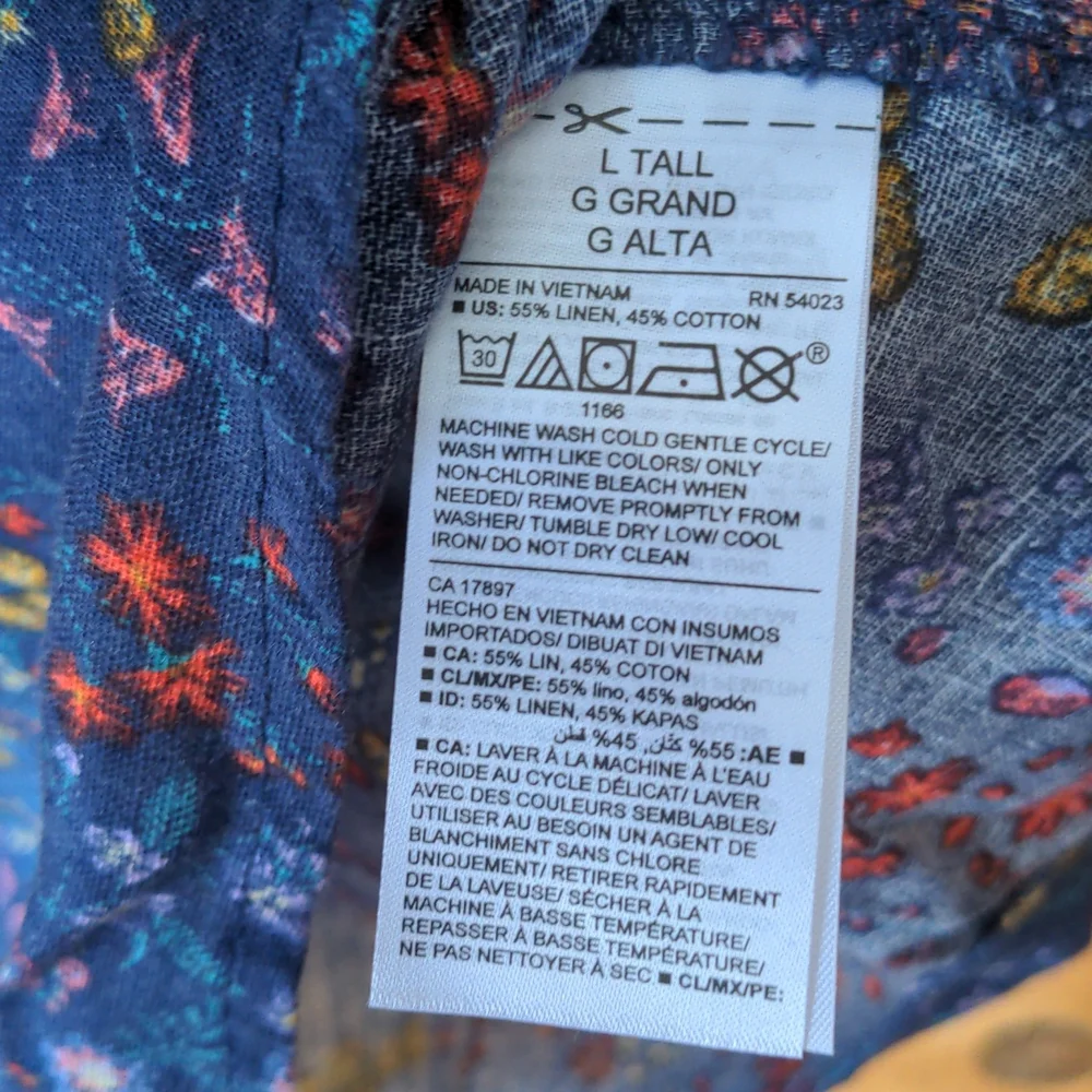 Old Navy blouse navy blue linen blend small-scale floral daisy print top Large - Picture 4 of 5